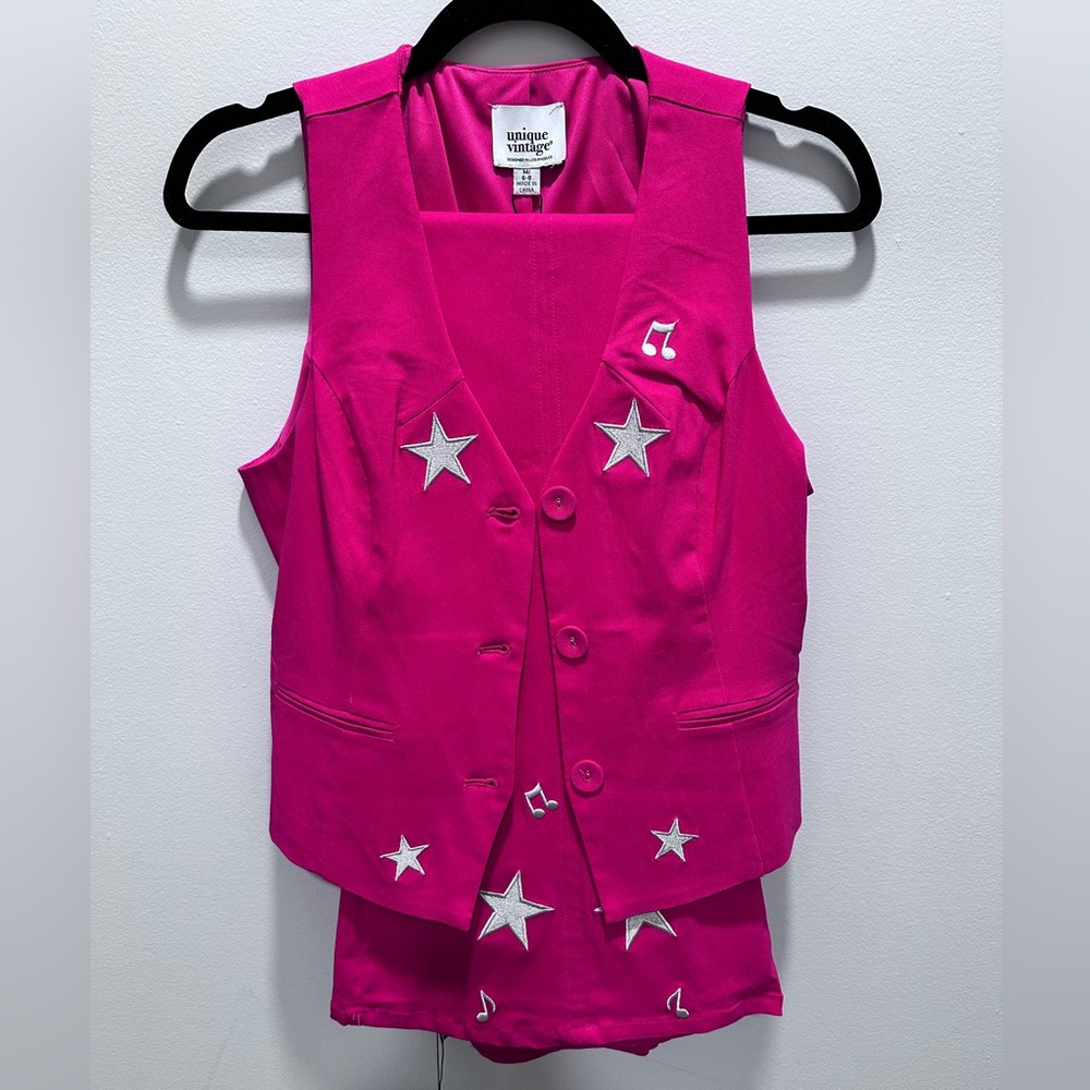 Unique Vintage Barbie inspired Pink and Glitter Star vest & pants
